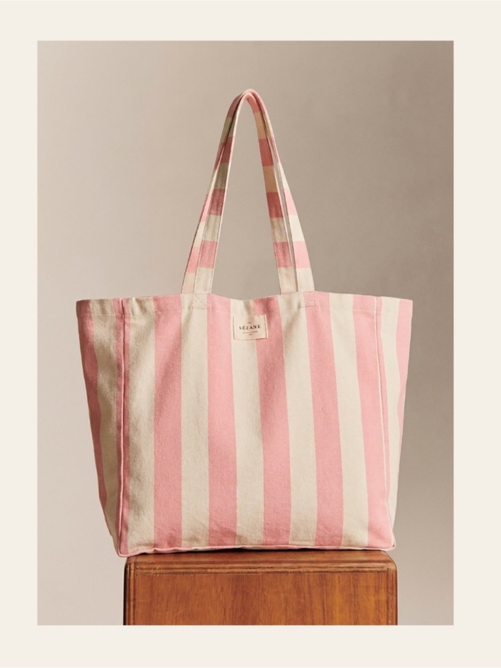 Sezane Pink and Cream Tote
